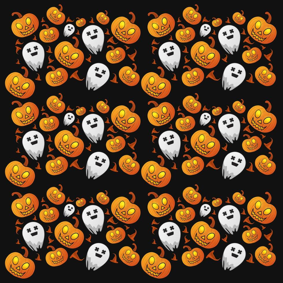 halloween tema mönster bakgrund med illustrationer av pumpor och en kombination av orange och mörk färger vektor