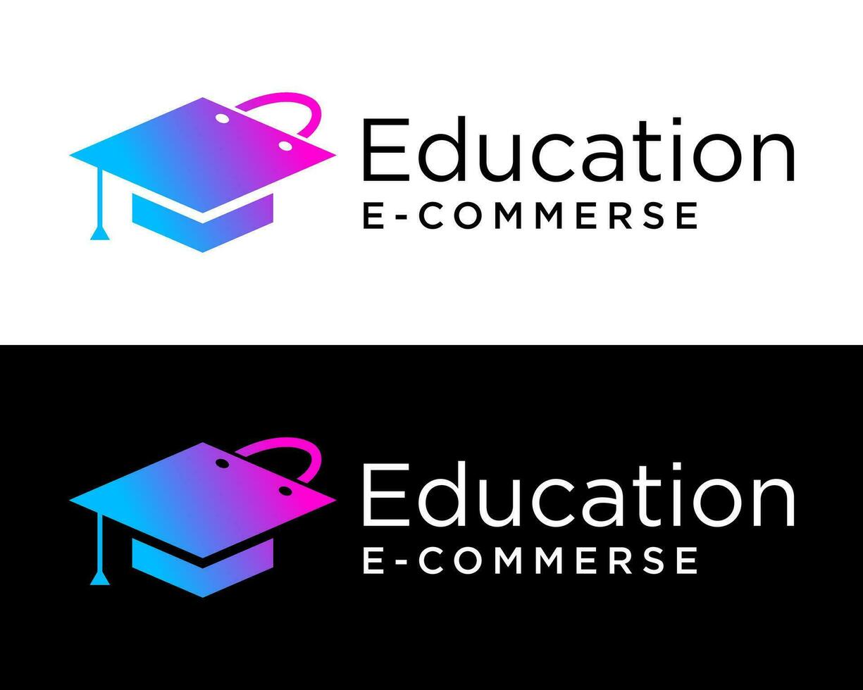 akademisch Hut Universität Bildung E-Commerce Einkaufen Tasche Logo Design. vektor