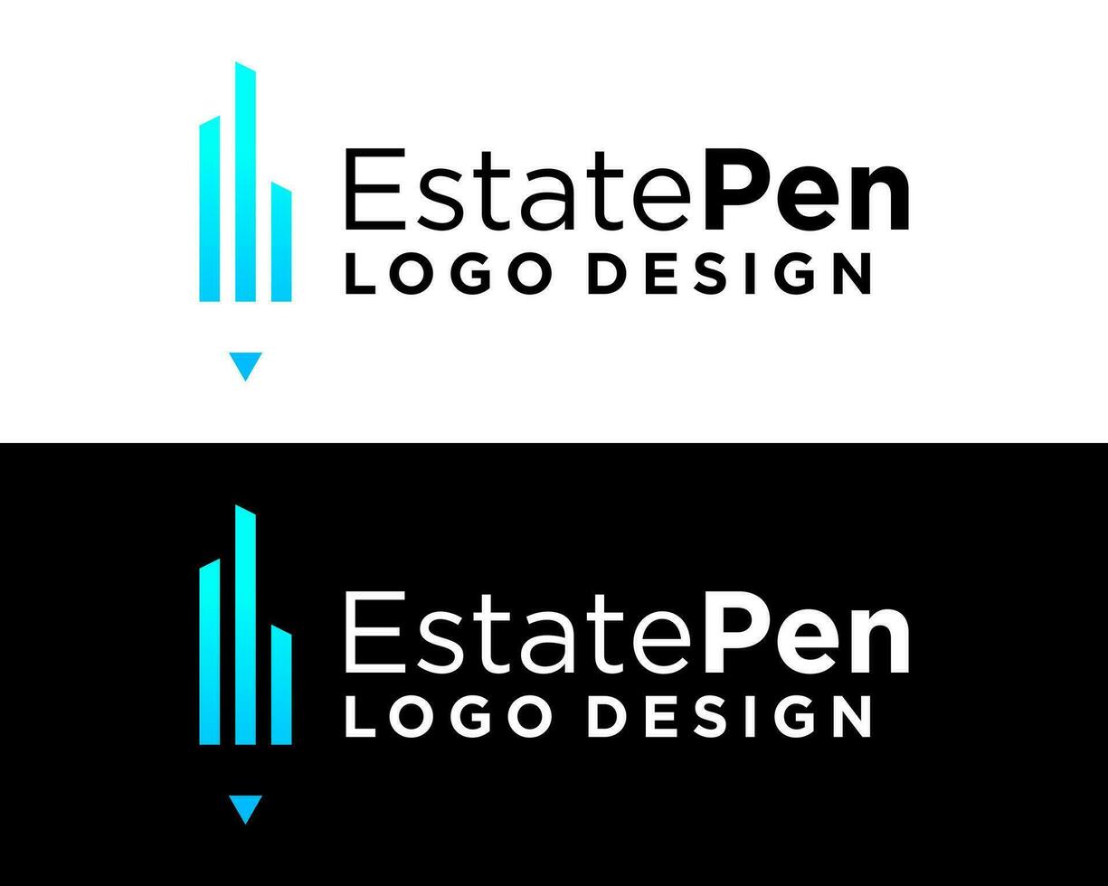Nachlass Wohnung Gebäude Bleistift zeichnen Logo Design. vektor