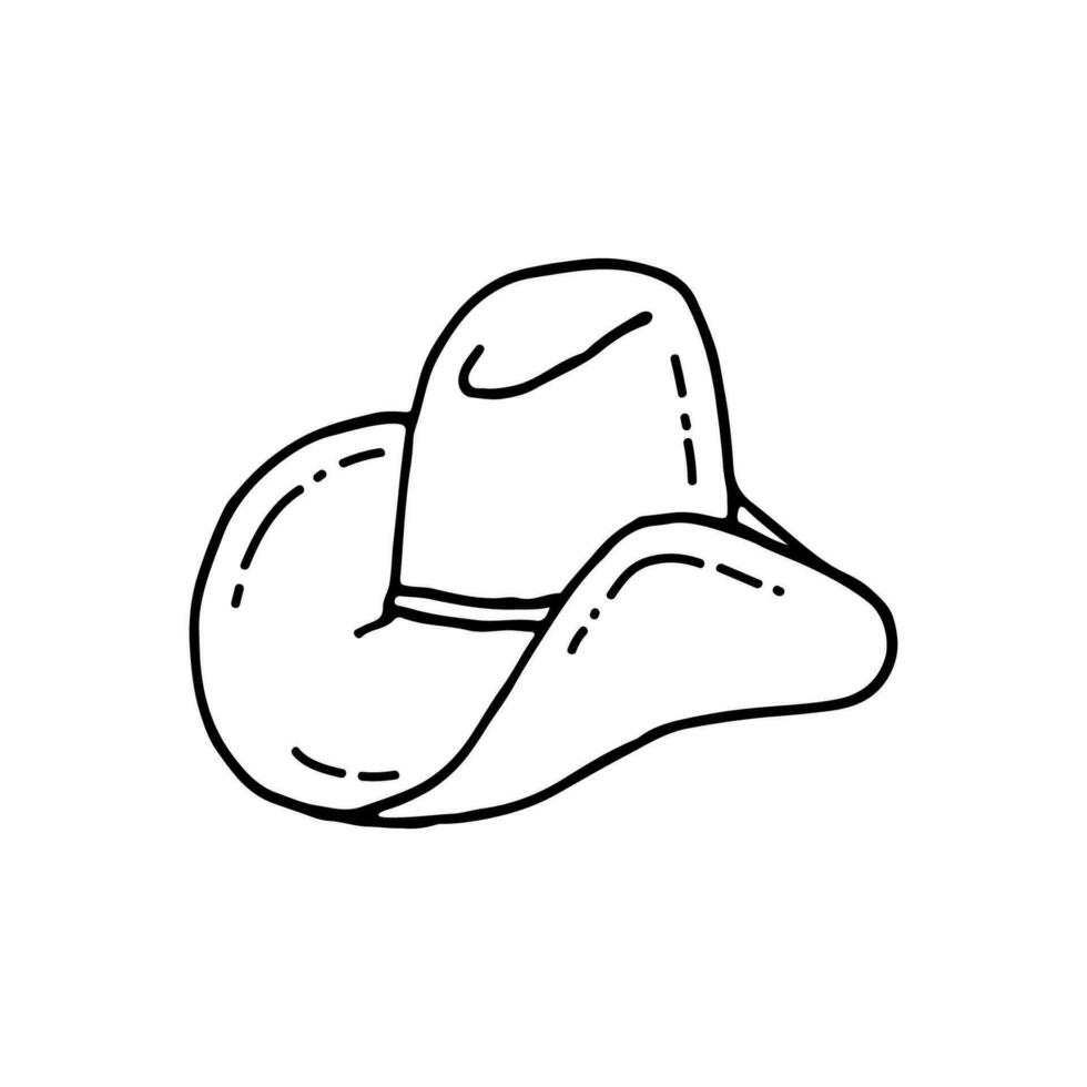 cowboy hatt. en hatt för varm solig dagar. vild väster. doodle.vector illustration. hand ritade. översikt. vektor
