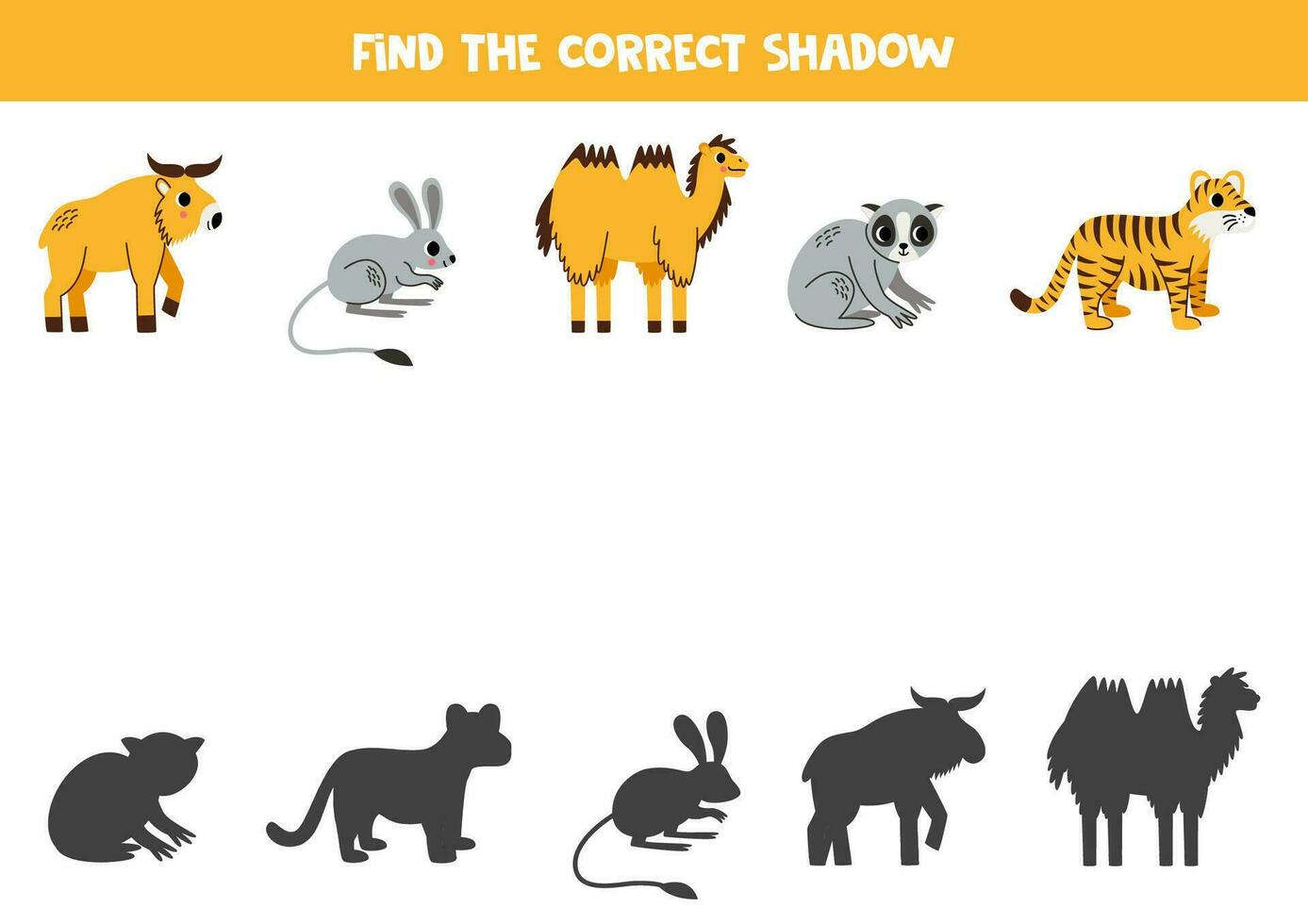finden Schatten von süß asiatisch Tiere. lehrreich logisch Spiel zum Kinder. vektor