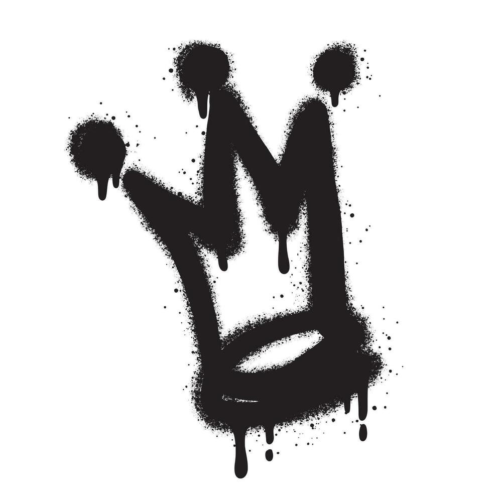sprutas krona med över spray i svart över vit. spray graffiti stiliserade krona. vektor illustration.