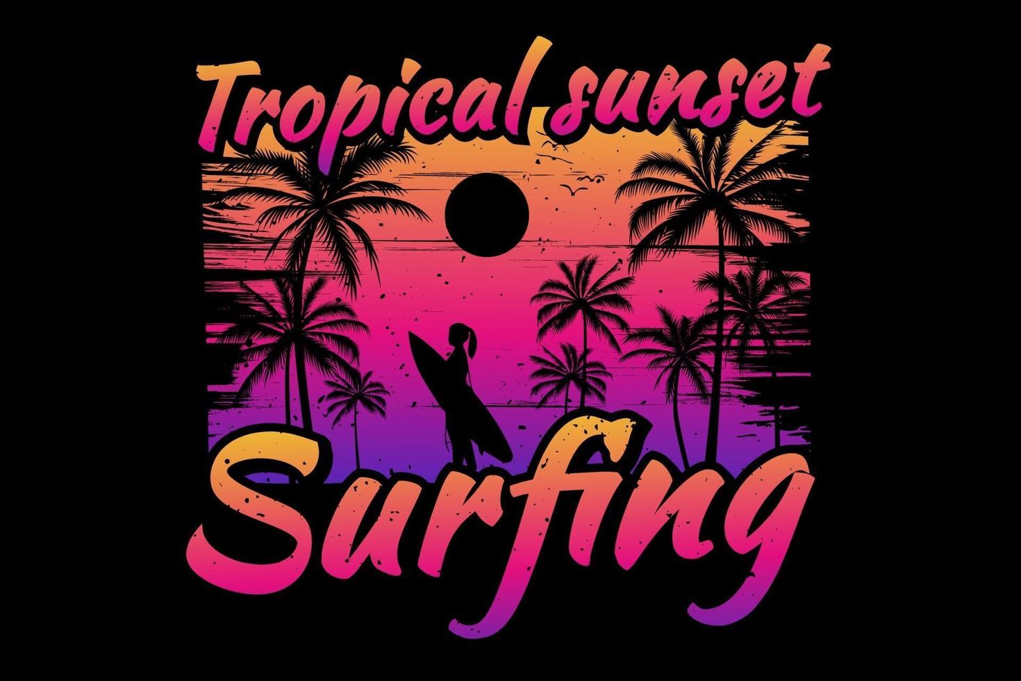Surfen im tropischen Sonnenuntergangsstil vektor