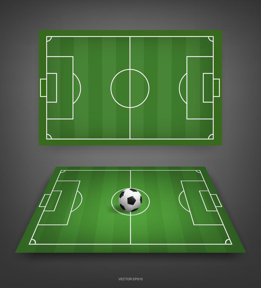 fotbollsplan eller fotbollsplan bakgrund med fotboll. vektor