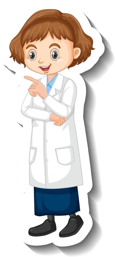 ein Mädchen im Wissenschaftskleid-Cartoon-Charakter-Aufkleber vektor