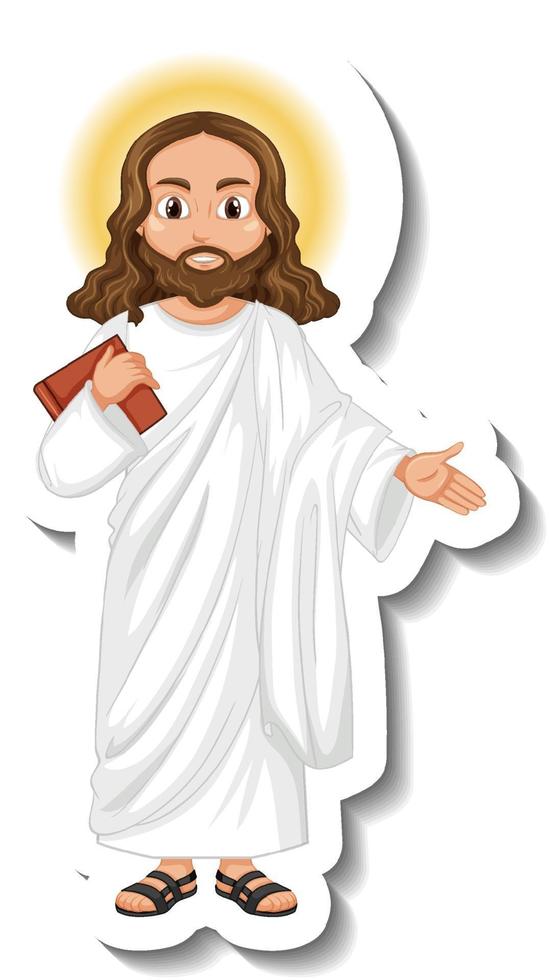 Jesus Kristus tecknad karaktär klistermärke på vit bakgrund vektor