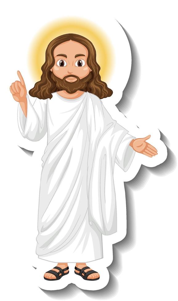 Jesus Kristus tecknad karaktär klistermärke på vit bakgrund vektor