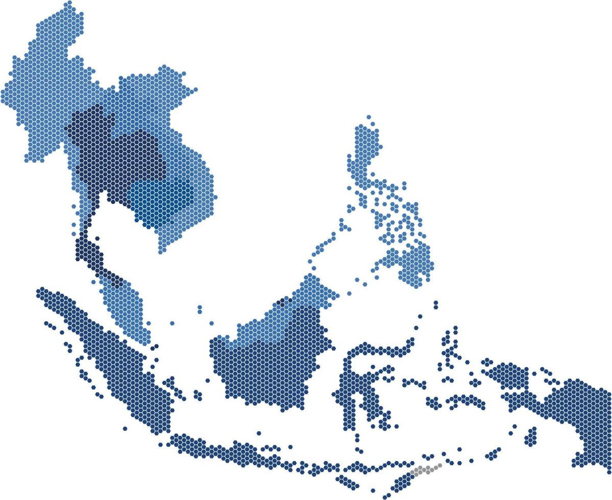Sechseckform Südostasien und nahe gelegene Länderkarte. vektor