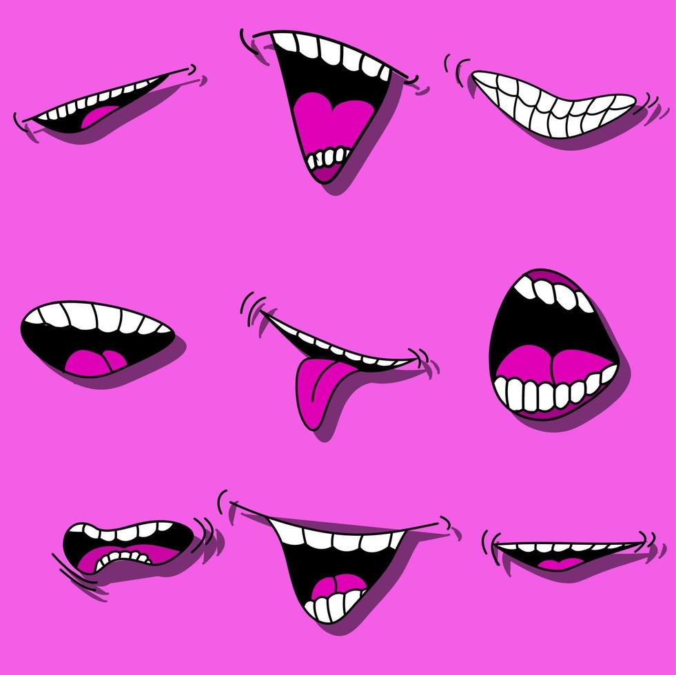 mun med tungan tecknad vektor uppsättning isolerade uttryckssymbol för skojs skull