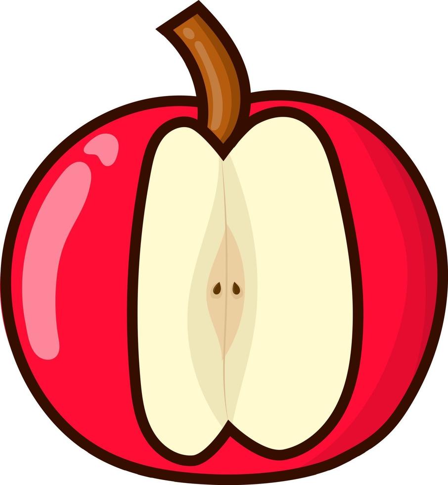 röd enkel äpple illustration. skivad bitad äppelfrukt för hälsosam vektor