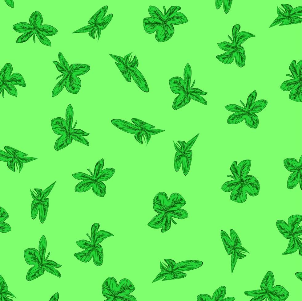 gröna blad mönster bakgrund med handritad stil sömlös vektor