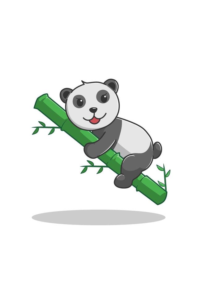 panda med bambu tecknad illustration vektor