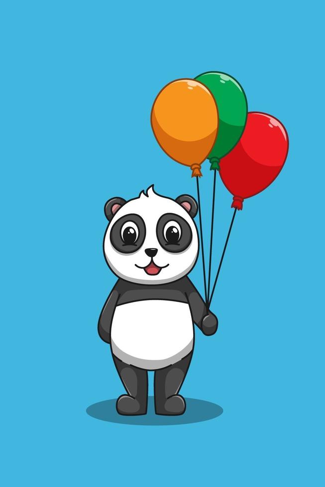 Panda mit Ballonkarikaturillustration vektor