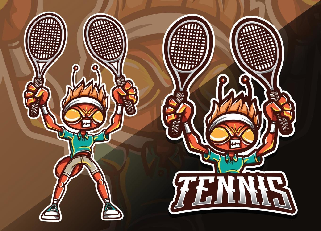 Ameisen-Insekten-Maskottchen mit Tennisschläger-Sport-Illustration vektor