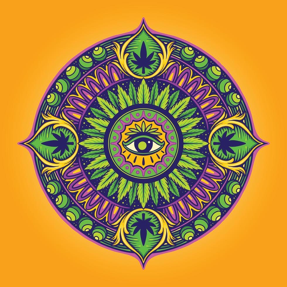 cannabisblad mandala psykedeliska illustrationer vektor