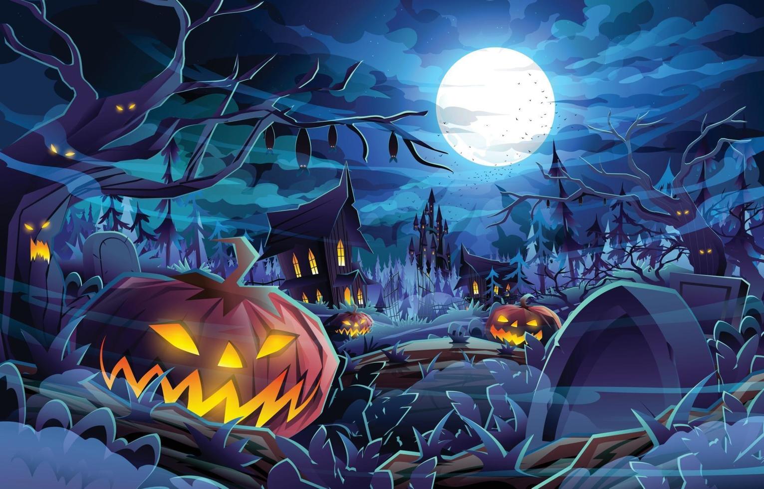 halloween mörk natt landskap bakgrund koncept vektor