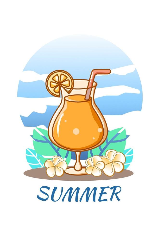 süßer Orangeneissaft in der Sommerkarikaturillustration vektor