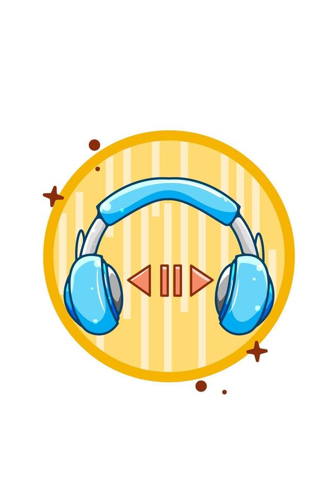 Play-Button-Musik mit Headset-Symbol-Cartoon-Illustration vektor