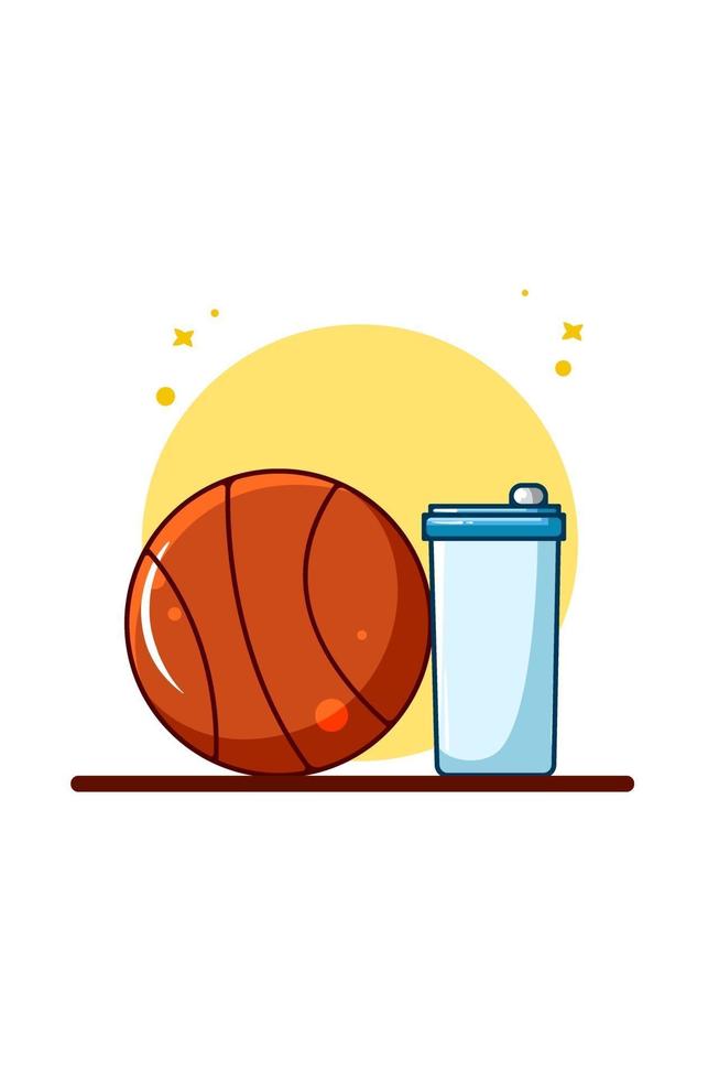 Basketball mit Mineralwasser-Cartoon-Illustration vektor