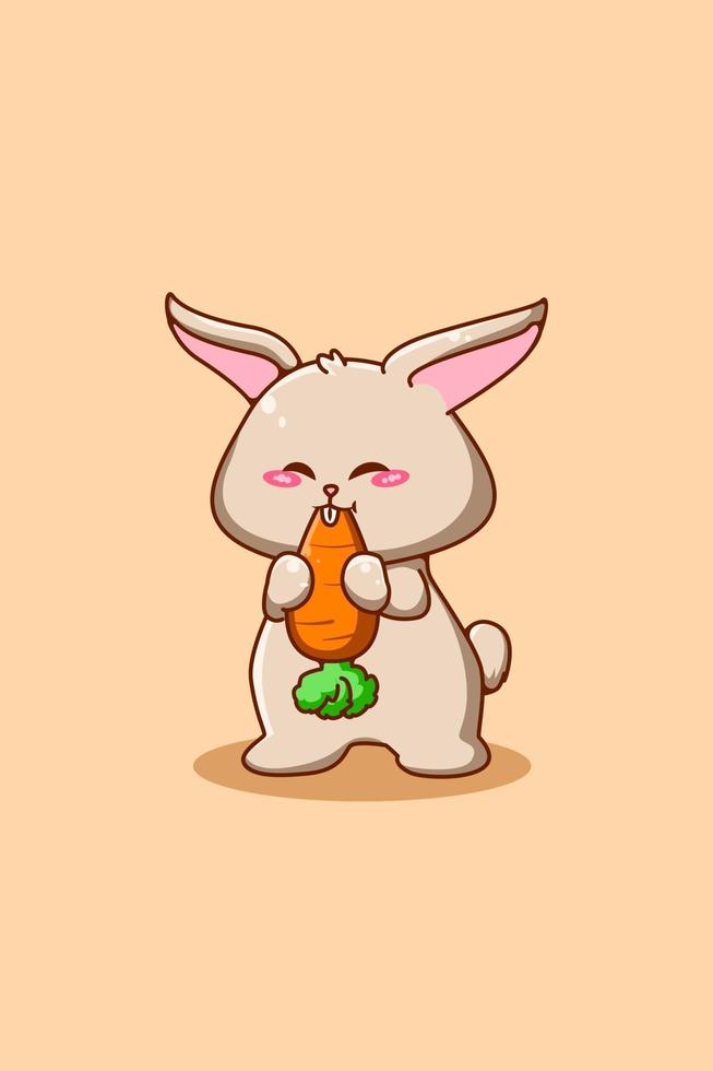 süßes und kleines Kaninchen mit Karottentierkarikaturillustration vektor