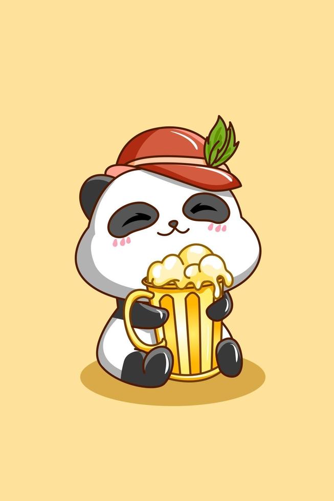 söt panda med öl på oktoberfest tecknad illustration vektor