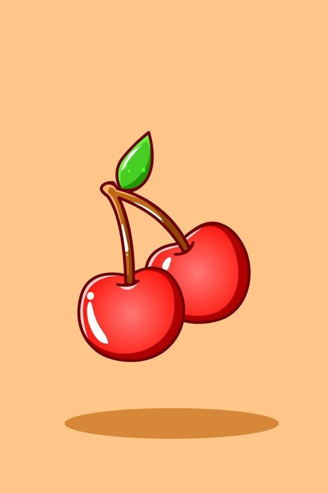 söt körsbär ikon frukt tecknad illustration vektor