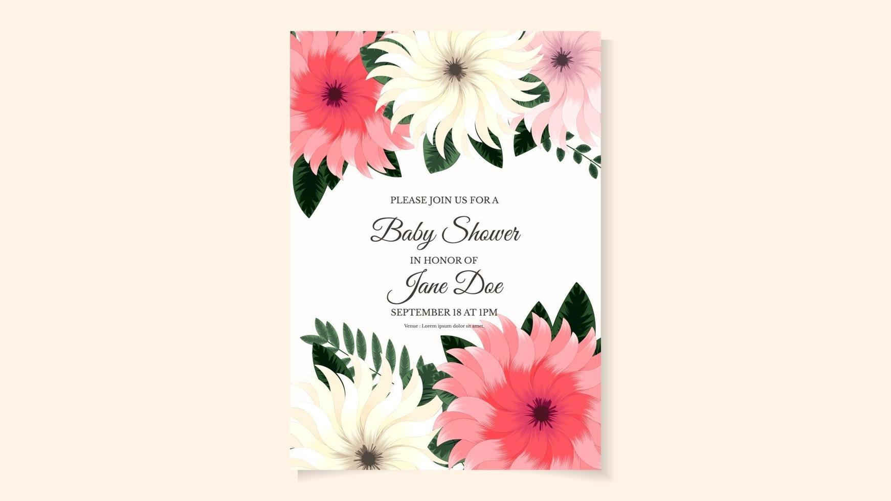 Babyparty-Party Einladungskarte Blumenblumenhintergrund niedlich editierbar vektor