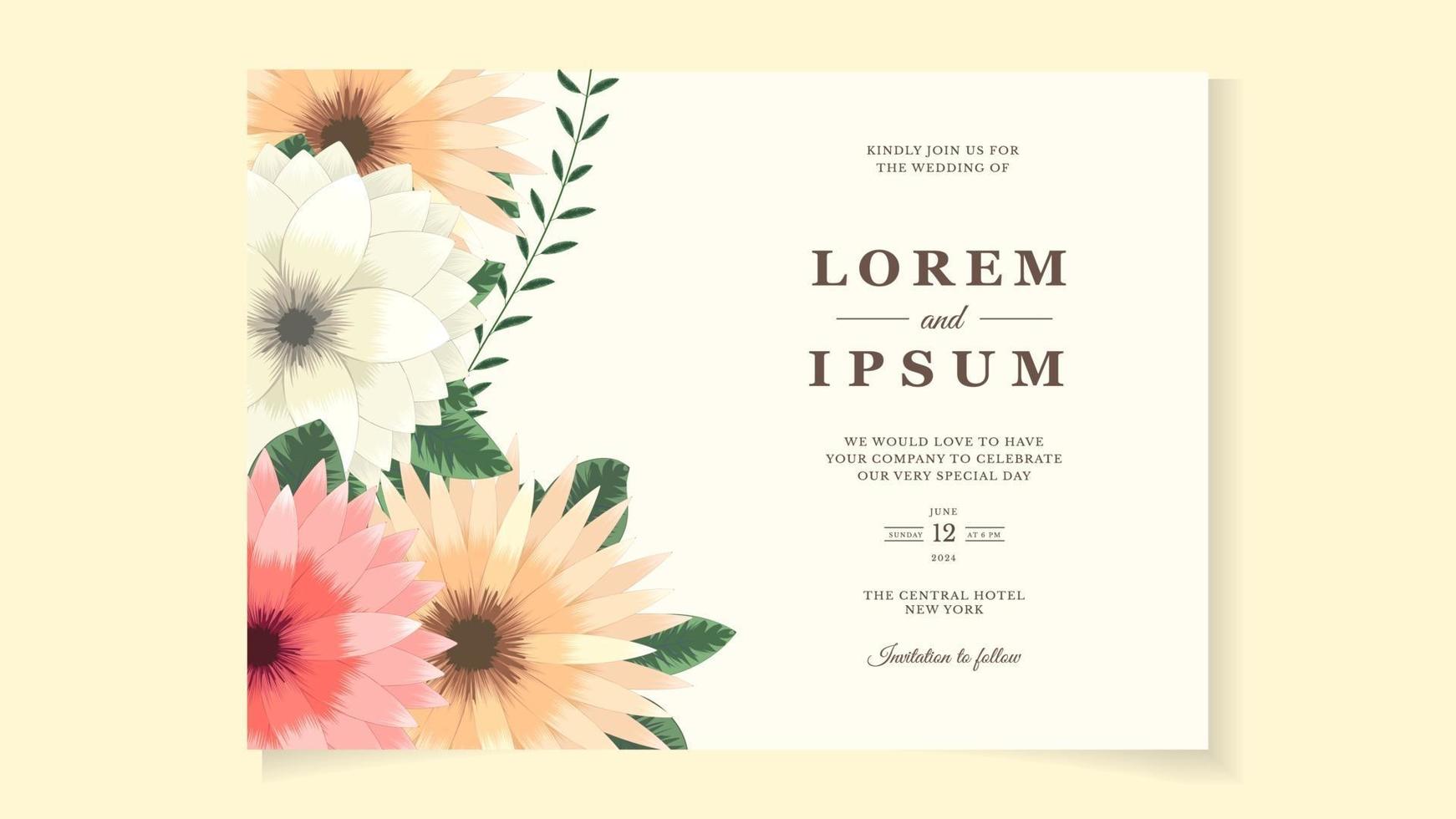 abstrakte Blumenblumenhochzeits-Hochzeitsereignis-Einladungskartenschablone vektor