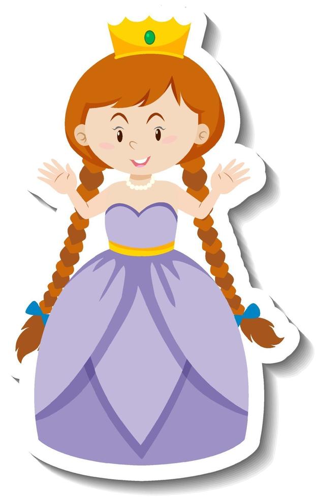 süße Prinzessin im lila Kleid Cartoon Charakter Sticker vektor