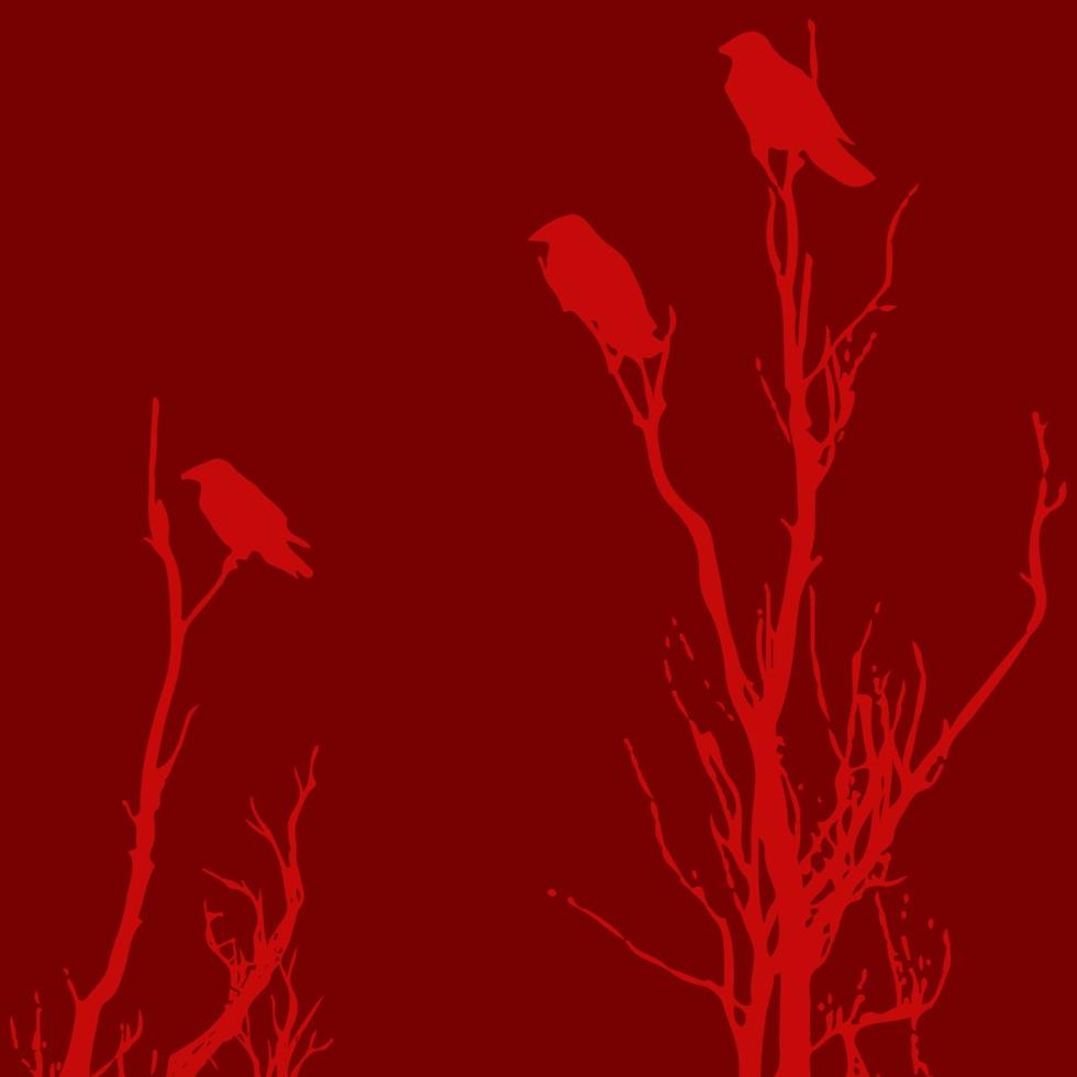 Halloween-roter Vektorhintergrund mit Rabenvogel. vektor