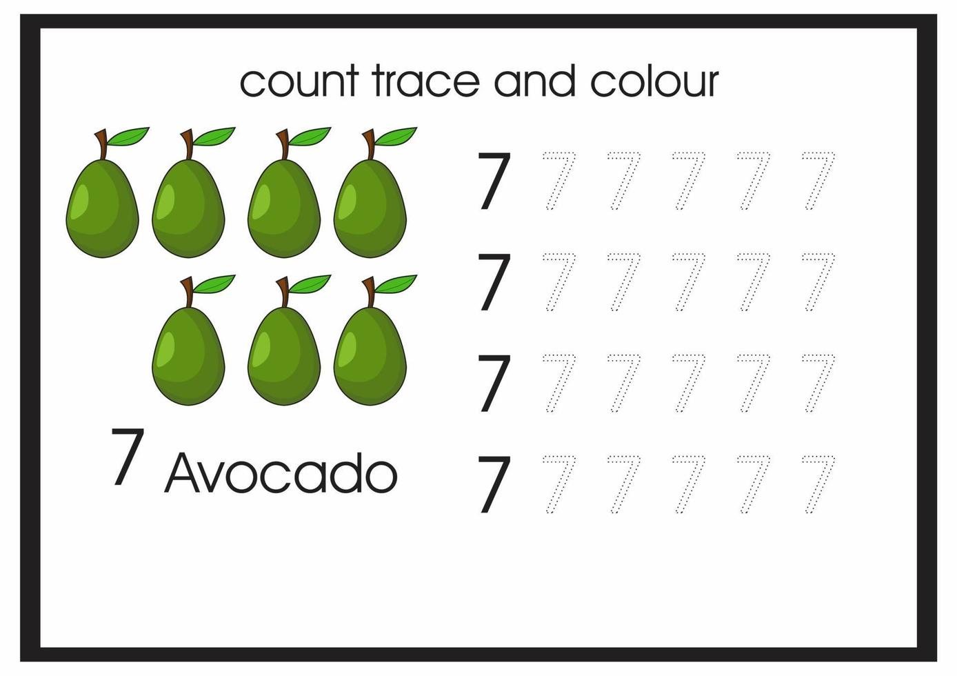 Zählspur und Farbe Avocado Nummer 7 vektor