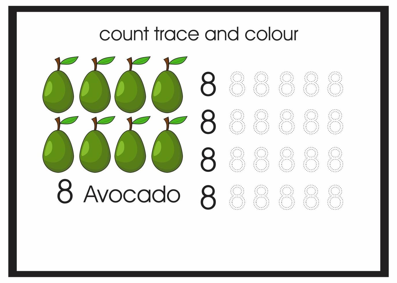 Zählspur und Farbe Avocado Nummer 8 vektor