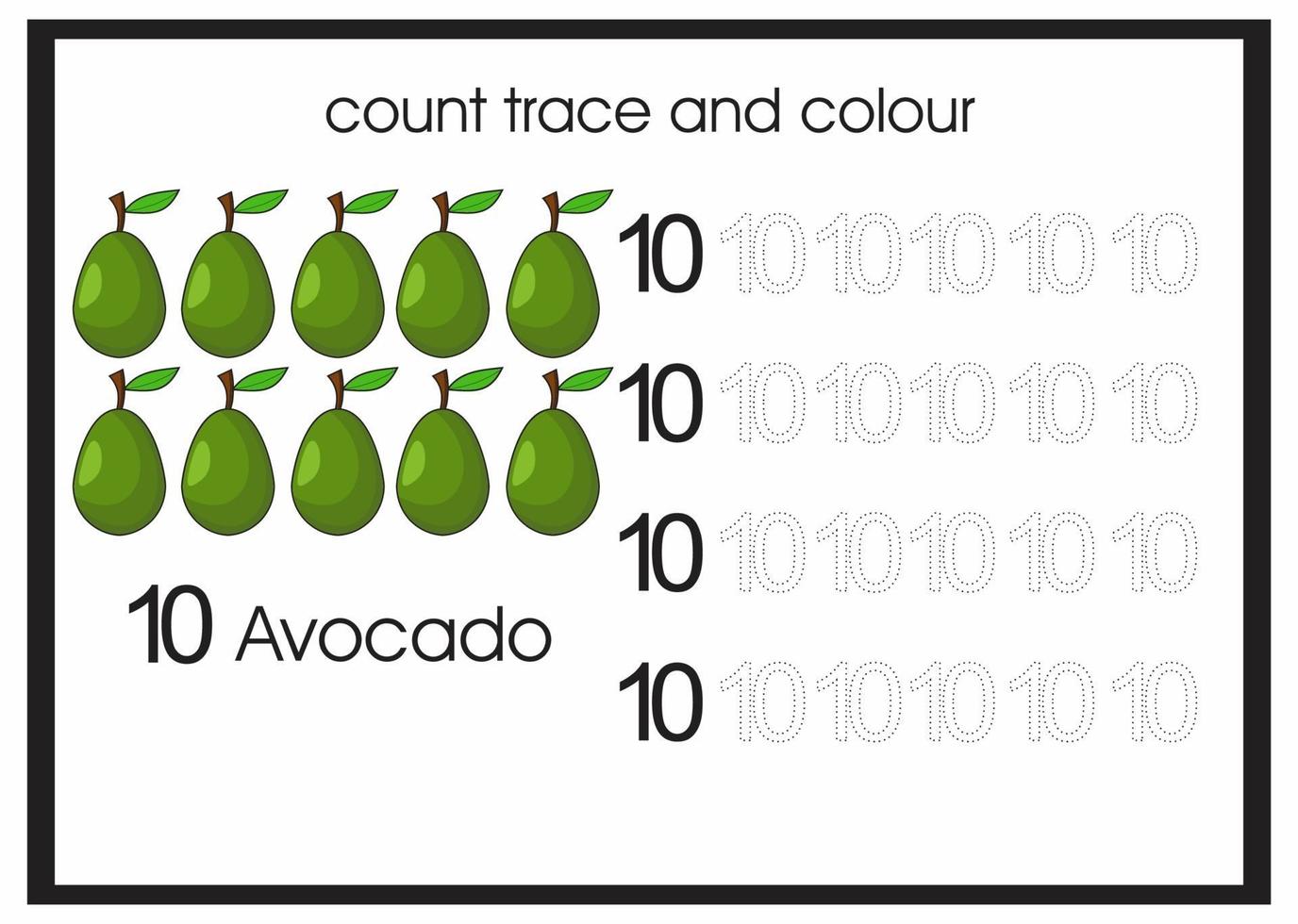 Zählspur und Farbe Avocado Nummer 10 vektor