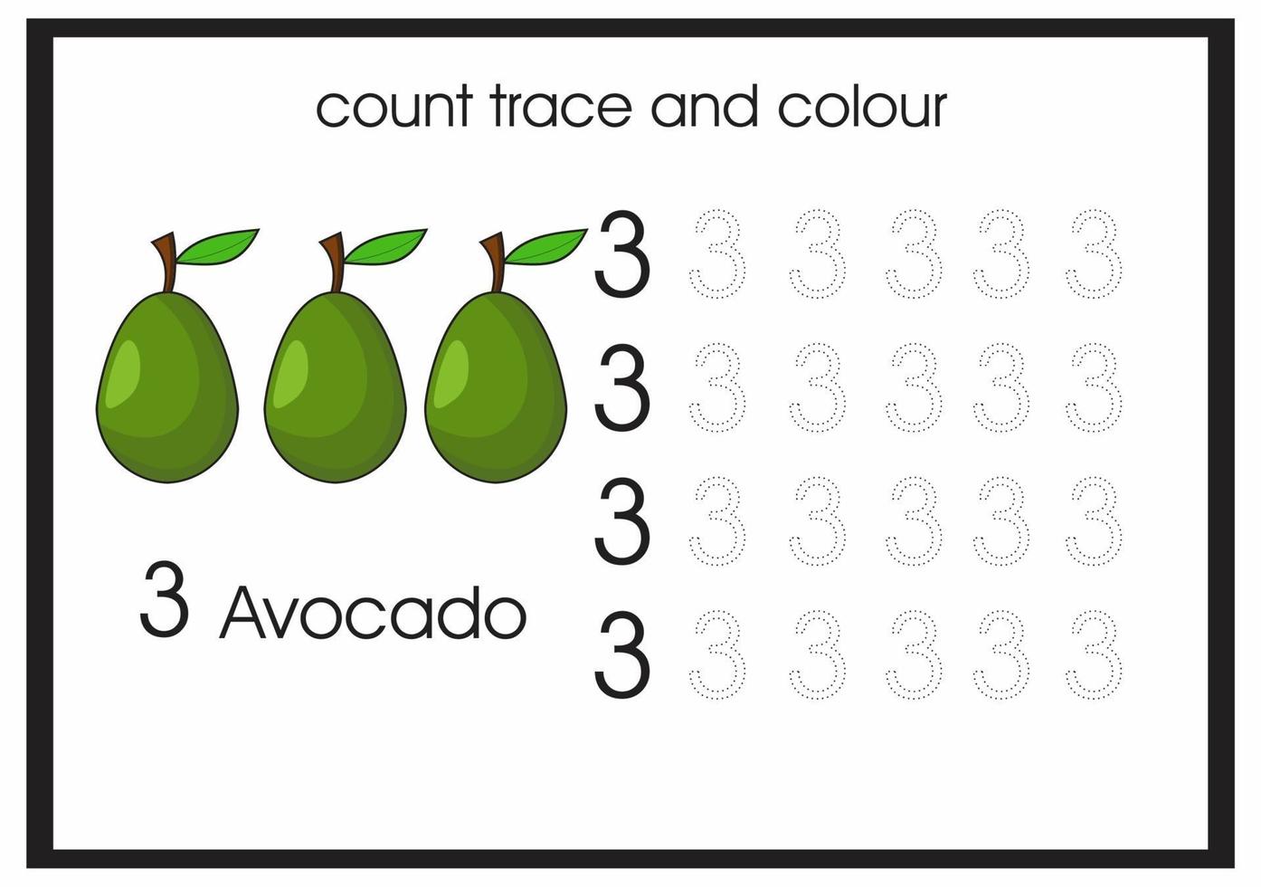 Zählspur und Farbe Avocado Nummer 3 vektor