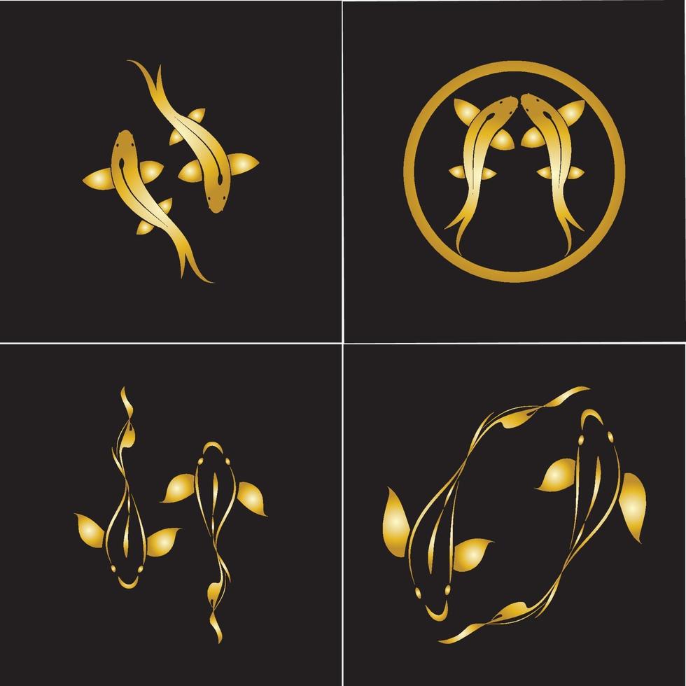 guld fisk och yin yang logotyp vektor ikon designmall