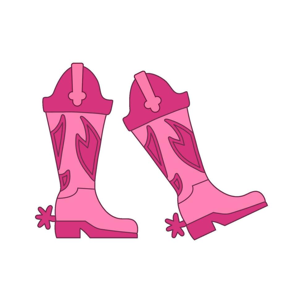 rosa cowboy stövlar par med brand prydnad dekor. söt cowgirl s skor. vektor