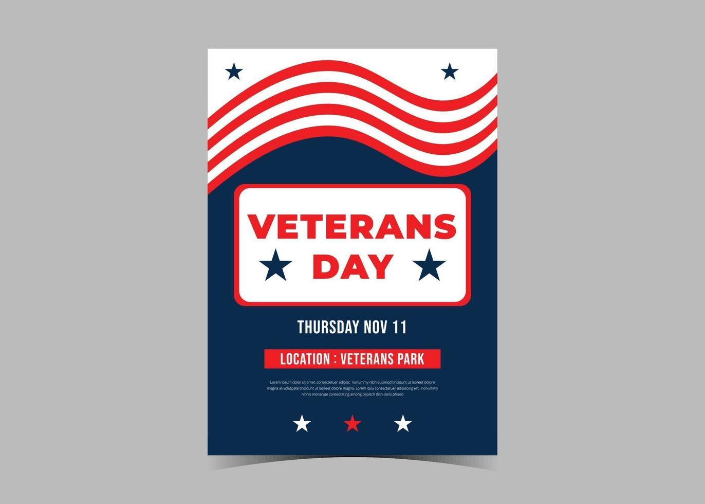veterans day flyer design. amerikansk veterans dag firande flygblad vektor