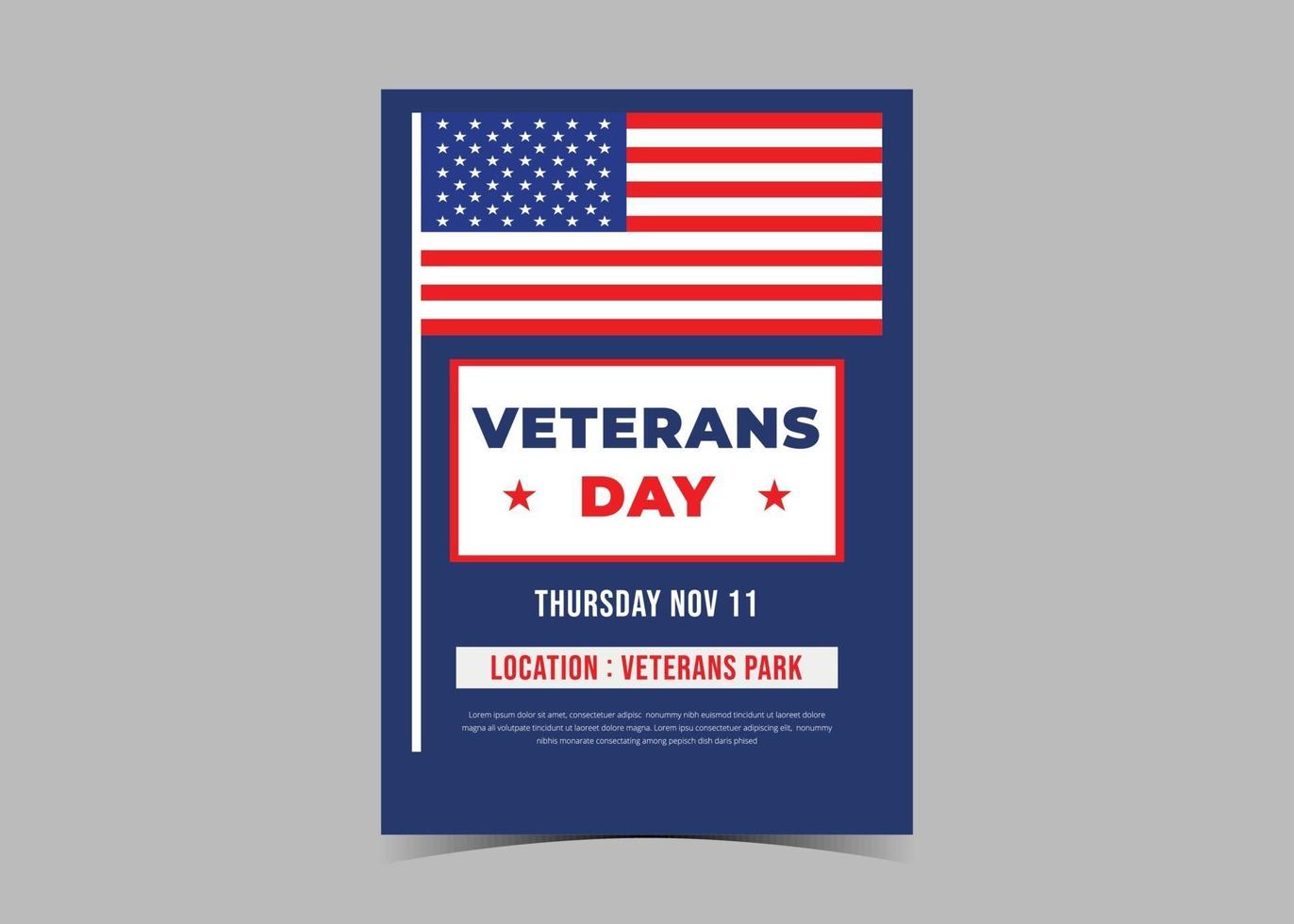 veterans day flyer design. amerikansk veterans dag firande flygblad vektor