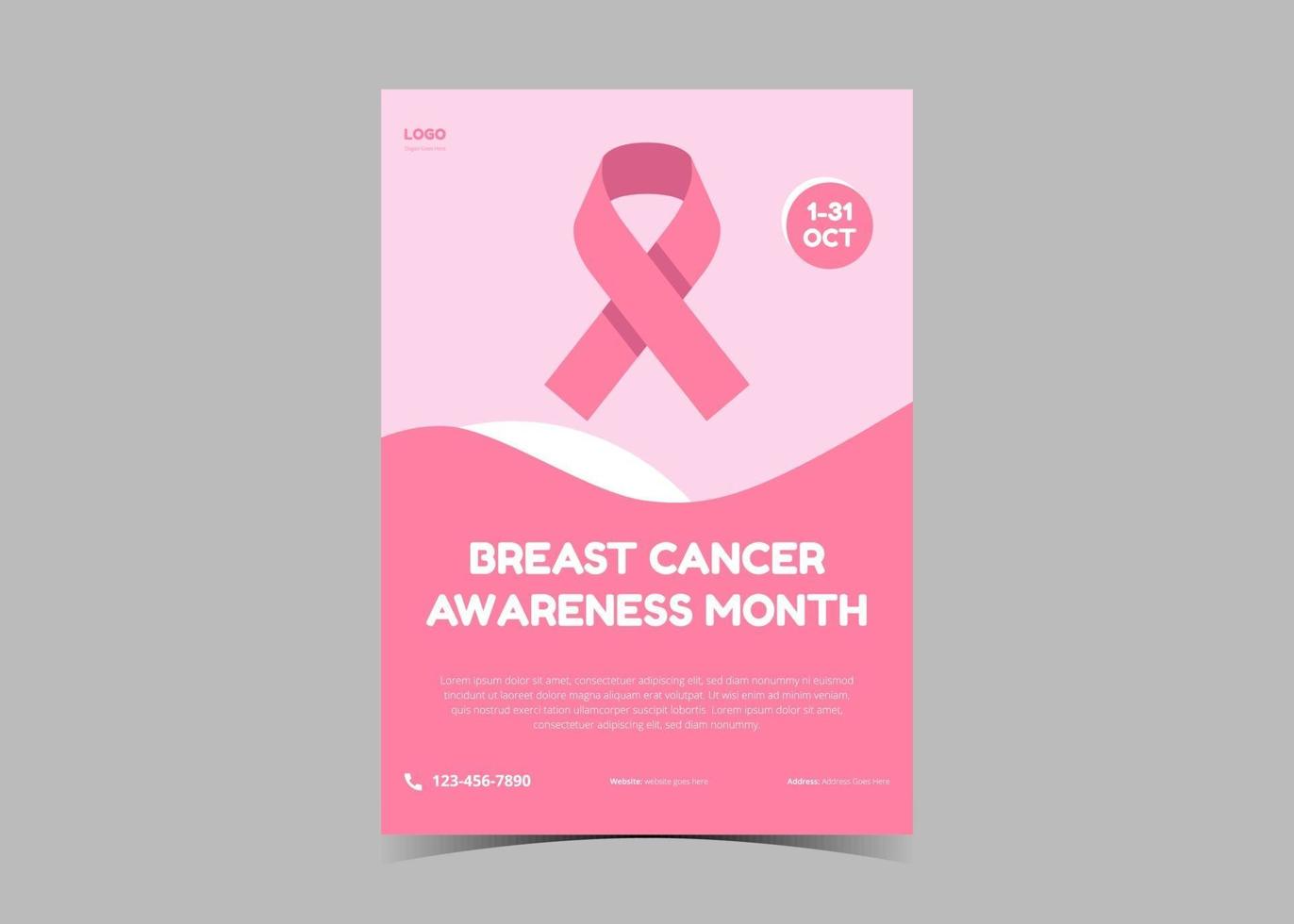 Brustkrebs-Bewusstseins-Flyer-Vorlage. oktober brustkrebs. vektor