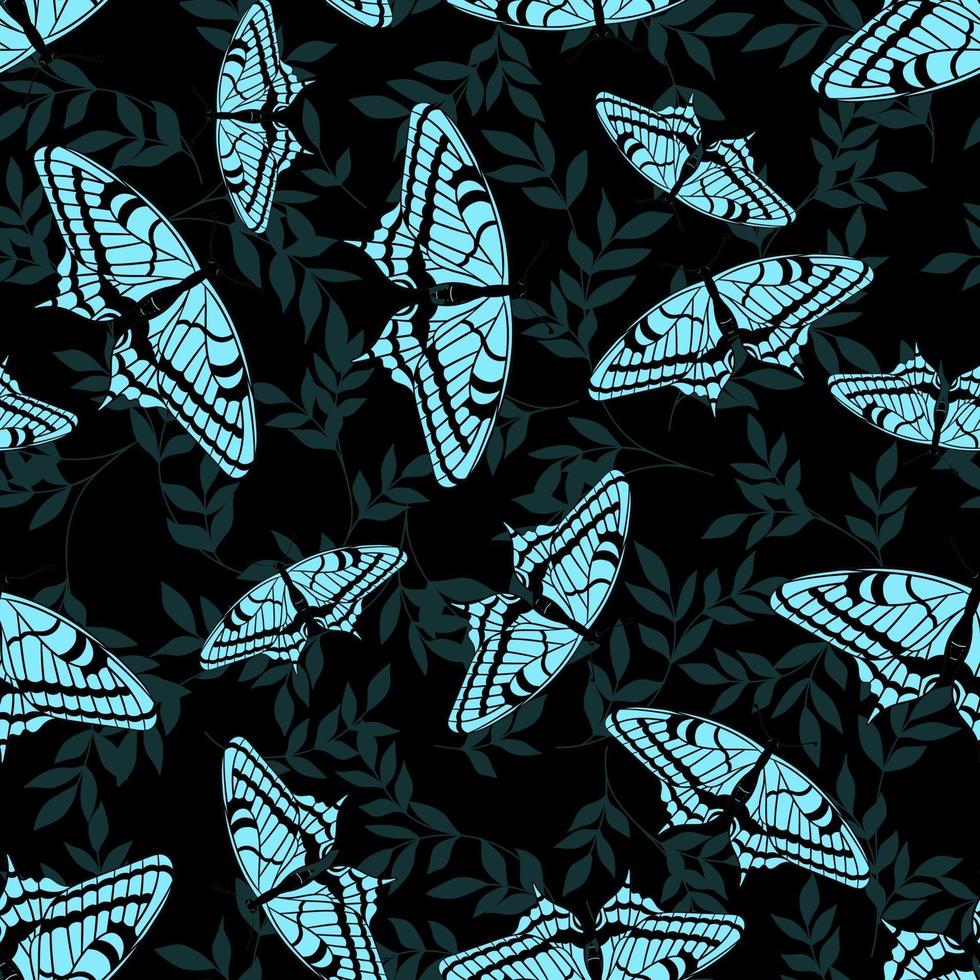 blaue Schmetterlinge auf dem Hintergrund des Laubs. vektor