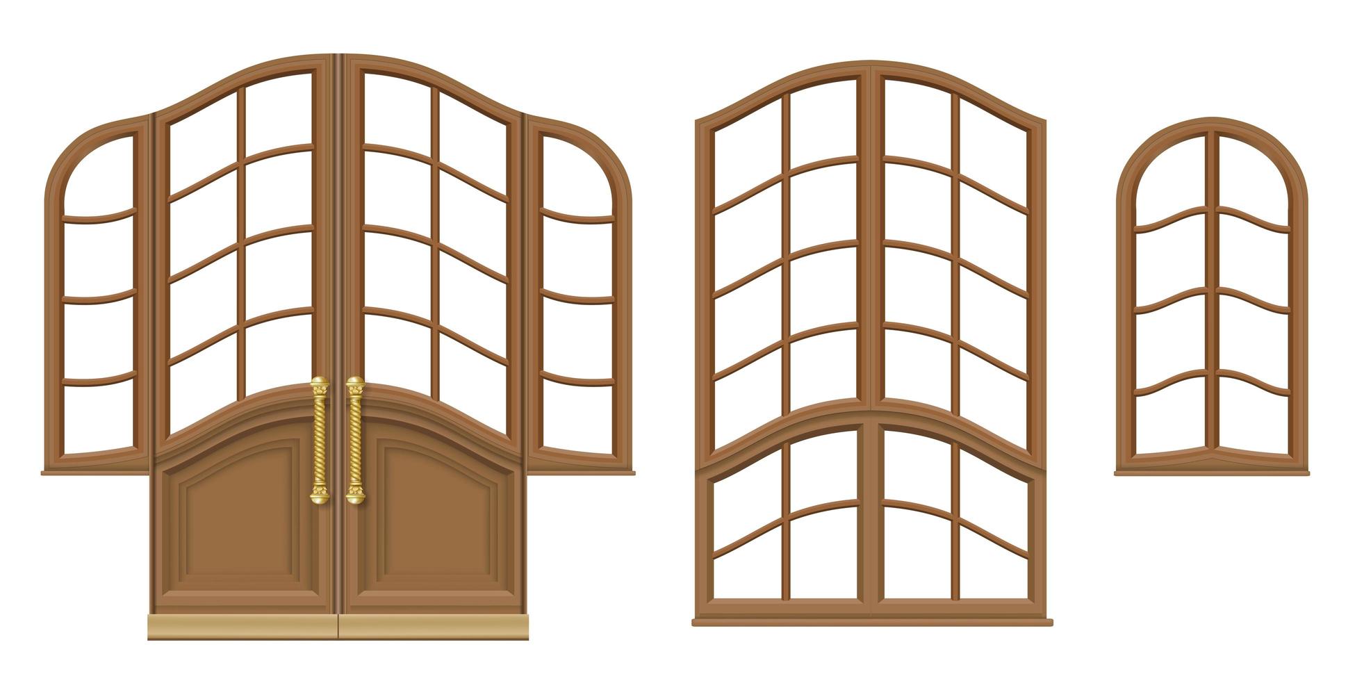 uppsättning klassiska trädörrar och fönster vektor