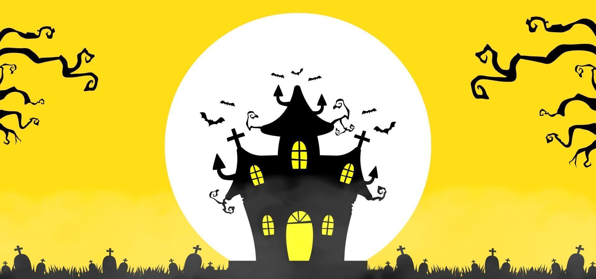 halloween bakgrund med hus och stora månen vektor