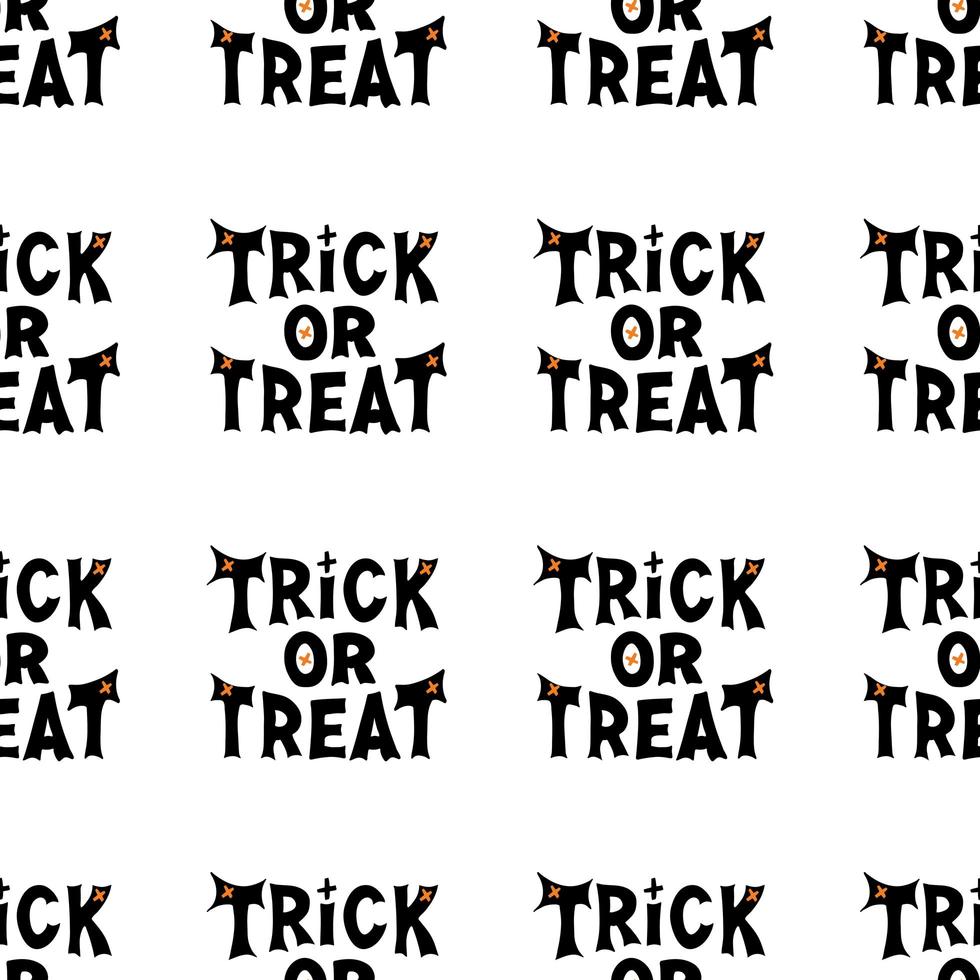 trick or treat bokstäver. halloween sömlösa mönster isolerat på vitt vektor