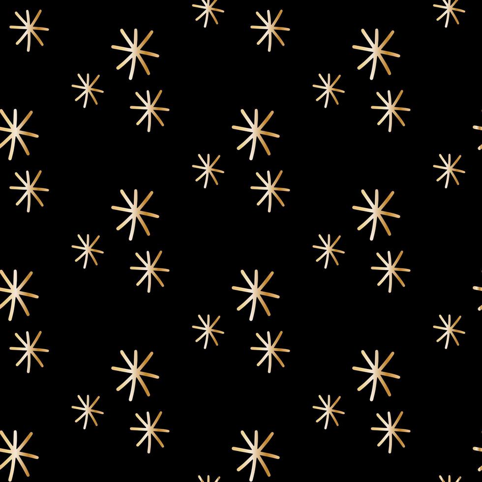 goldene Schneeflocken auf schwarzem Hintergrund. nahtloses Muster vektor