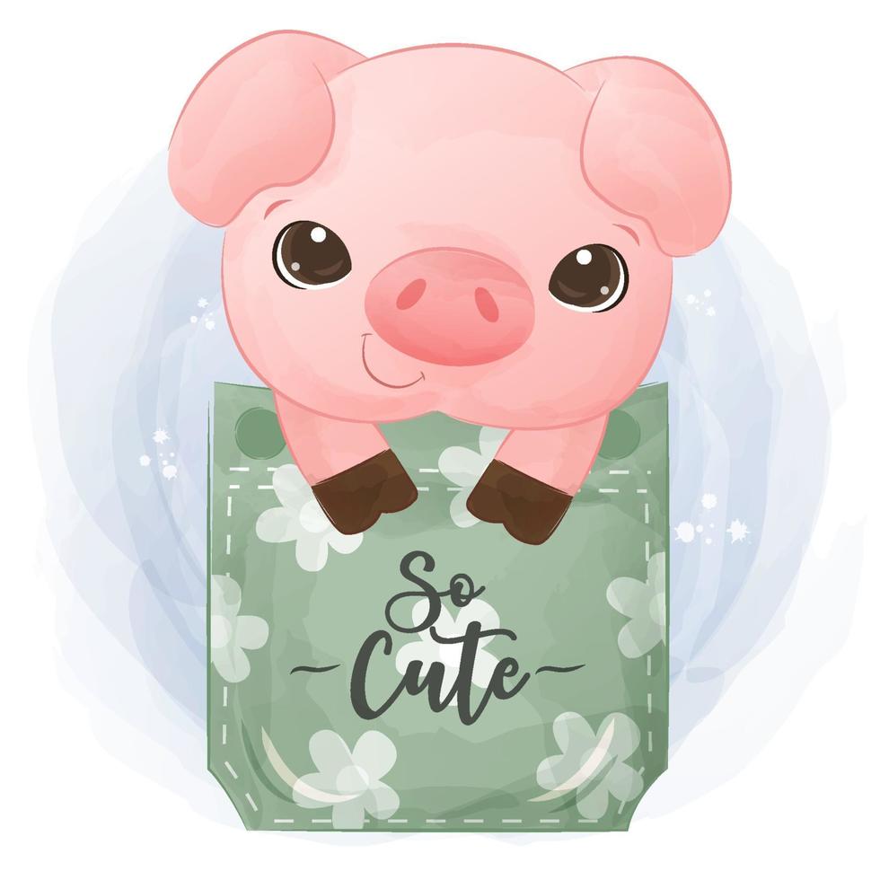 süßes kleines Schwein in Aquarellillustration vektor