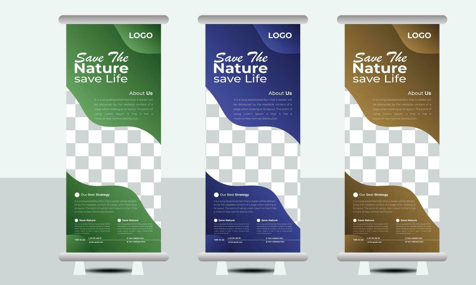 modern korporativ bunt aufrollen Banner Design Vorlage zum Poster Pullup Banner Design Layout mit Grafik Elemente und Raum zum Foto Hintergrund vektor