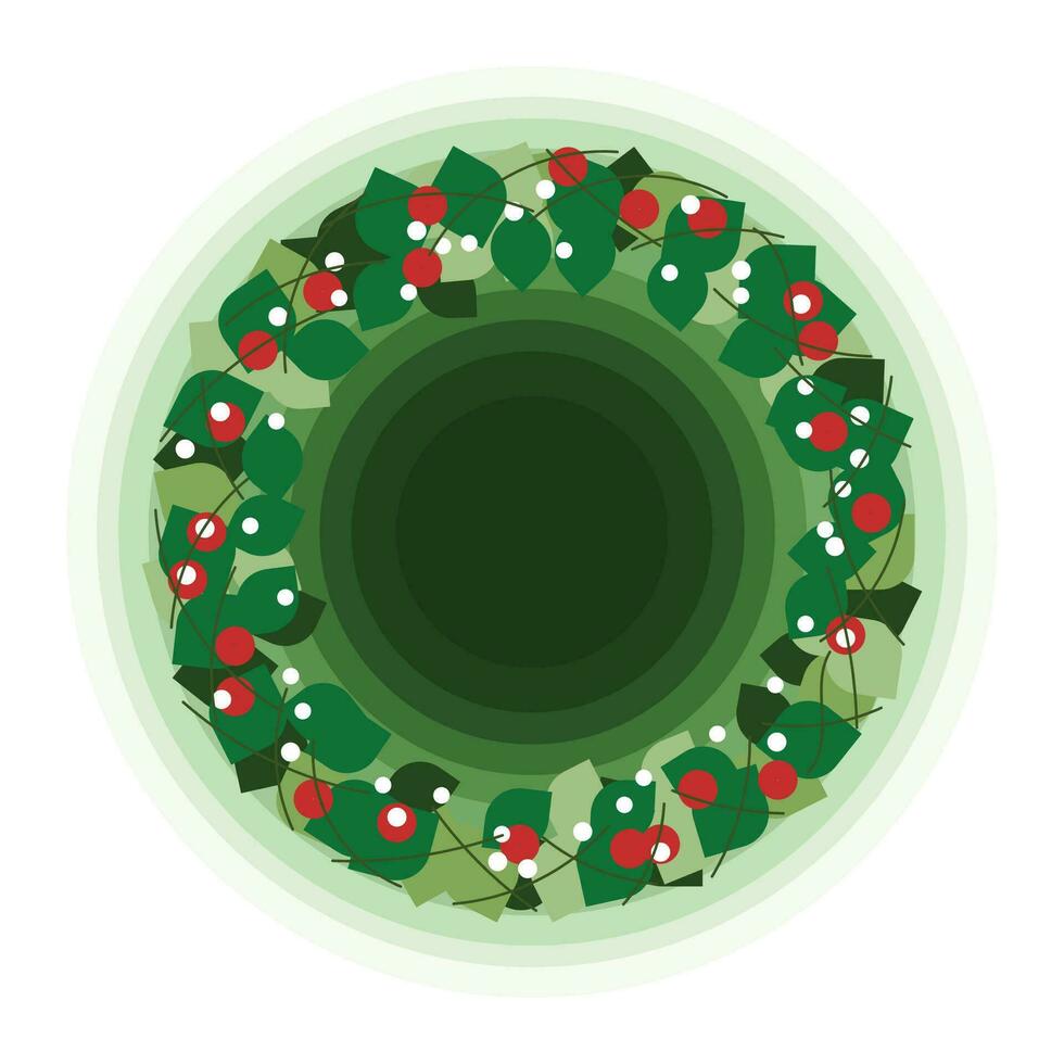 Illustration von ein Weihnachten Kranz mit rot Beeren und ein Grün Hintergrund. im eben Stil. vektor