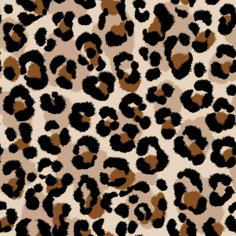 vattenfärg leopard sömlös mönster. suddig djur- fläckar. gepard, jaguar hud textur. abstrakt svart och beige fläckar vektor