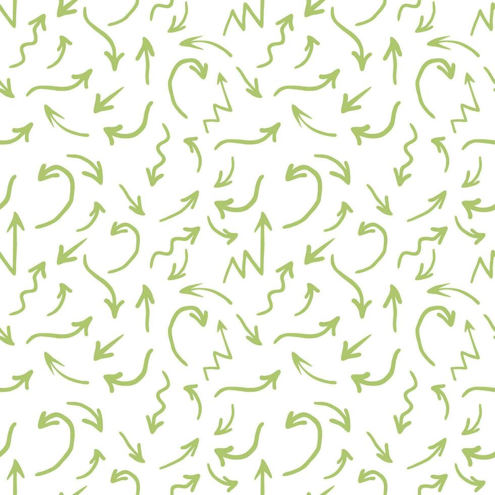 hand dragen sömlös mönster grön pil illustration på vit bakgrund. bra för märka, skriva ut, förpackning, tyg. vektor