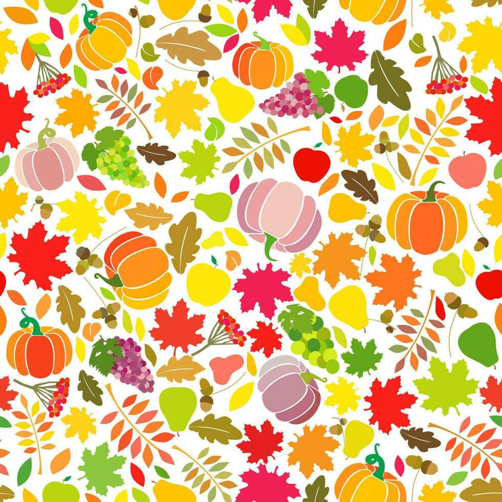 Herbst nahtlos Muster. Textur mit fallen Farben. bunt Blätter, Pflanzen und Früchte. dekorativ Hintergrund. kreativ Vektor Kürbisse. isoliert Elemente. Textil- Konzept. Blumen- Ornament.